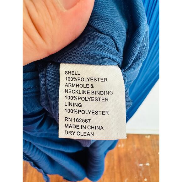 ATLEIN X RTR Navy Blue Plisse Tie Neck Sleeveless Side Slit Midi Dress Size M - Picture 11 of 16